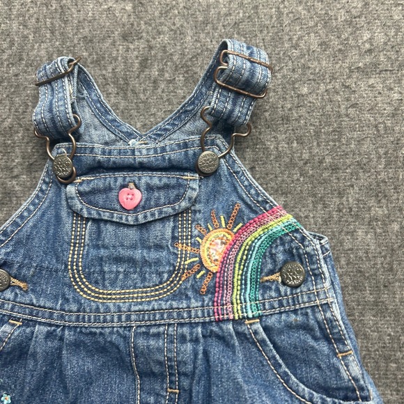 OshKosh B'gosh Vestbak Jean Dress 6 months Butterfly Rainbow Embroidery Overalls - Picture 4 of 7